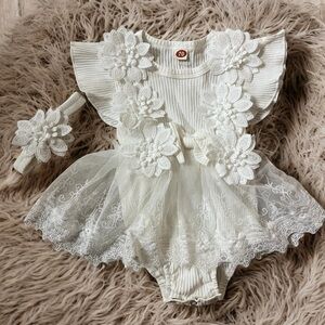 Floral Lace Baby Romper with Headband
